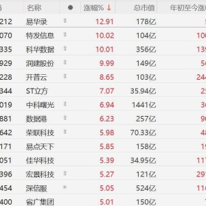 A股云计算概念股集体走强，易华录涨超12%，特发信息、科华数据、润建股份10CM涨停，开 ...