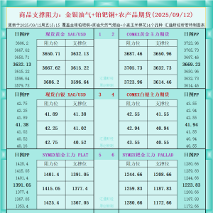 一张图看商品支撑阻力：金银油气+铂钯铜农产品期货(2025年9月12日) ...
