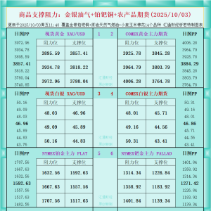 一张图看商品支撑阻力：金银油气+铂钯铜农产品期货(2025年10月3日) ...