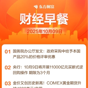 东方财富财经早餐 10月9日周四