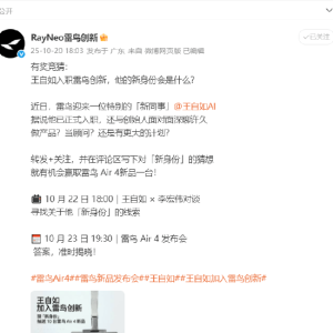 王自如入职雷鸟创新