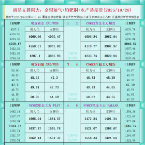 一张图看商品支撑阻力：金银油气+铂钯铜农产品期货(2025年10月28日) ...