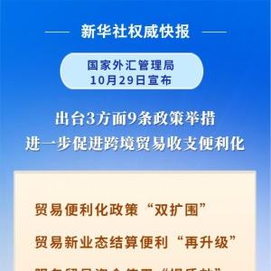 国家外汇局推出3方面9条政策措施服务跨境贸易