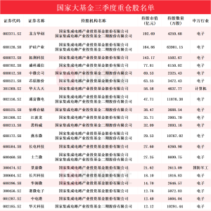 “国家大基金”持仓路径曝光 三季度重仓股名单来了