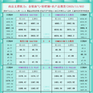 一张图看商品支撑阻力：金银油气+铂钯铜农产品期货(2025年11月3日) ...
