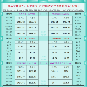 一张图看商品支撑阻力：金银油气+铂钯铜农产品期货(2025年11月5日) ...
