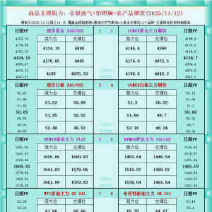 一张图看商品支撑阻力：金银油气+铂钯铜农产品期货(2025年11月12日) ...