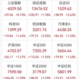 A股收评：三大指数低开高走！沪指涨0.73%续创十年新高，创业板指、北证50涨超2%，锂电 ...