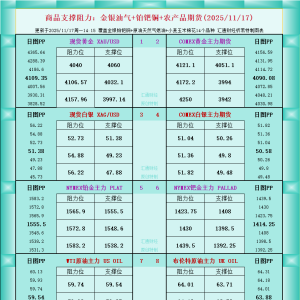 一张图看商品支撑阻力：金银油气+铂钯铜农产品期货(2025年11月17日) ...