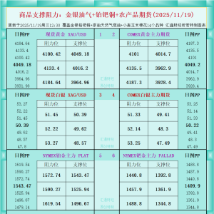 一张图看商品支撑阻力：金银油气+铂钯铜农产品期货(2025年11月19日) ...