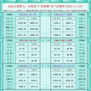 一张图看商品支撑阻力：金银油气+铂钯铜农产品期货(2025年11月20日) ...