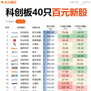 高价扎堆！科创板百元新股已达40只 摩尔线程仅排第29