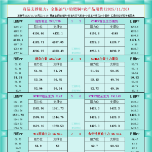 一张图看商品支撑阻力：金银油气+铂钯铜农产品期货(2025年11月26日) ...