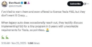 全球首富马斯克吐槽传统车企不愿使用特斯拉的FSD技术：他们不想要，简直疯了！一旦不 ...