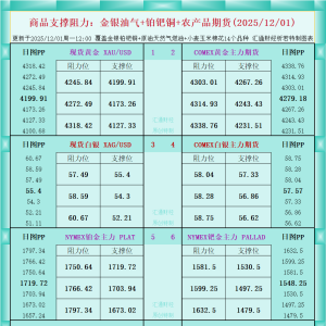 一张图看商品支撑阻力：金银油气+铂钯铜农产品期货(2025年12月1日) ...