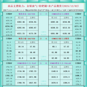 一张图看商品支撑阻力：金银油气+铂钯铜农产品期货(2025年12月2日) ...