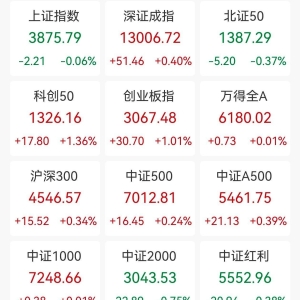 A股收评：三大指数分化，沪指跌0.06%创指涨超1%北证50跌0.37%，机器人、卫星互联网板 ...
