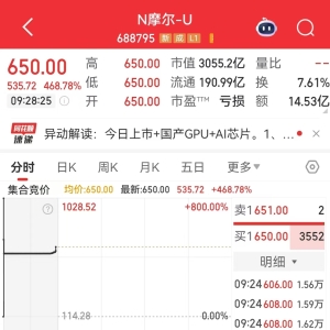 “国产GPU第一股”摩尔线程开盘大涨468.78%，市值超3000亿元！单签盈利近27万元 ...