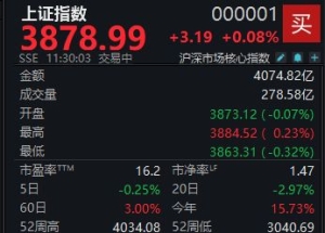 题材股轮动加快，沪指半日微涨0.08%