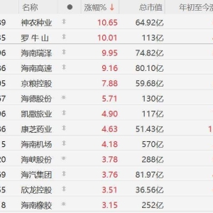 海南十五五规划出台，A股海南股强势！神农种业涨近11%，罗牛山、海南瑞泽涨停，海南高 ...