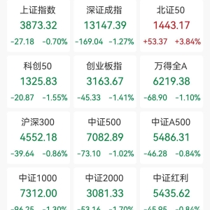 A股收评：三大指数高开低走创业板指跌1.41%，北证50逆市涨3.84%，发电设备强势，房地 ...