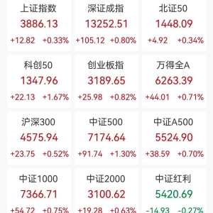 A股收评：三大指数集体上涨，沪指涨0.41%创业板指涨0.97%，可控核聚变、核能核电掀涨 ...