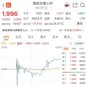 白银涨疯了，年内超120%！国投瑞银有基金溢价率达21%，每天仅能申购100元 ...
