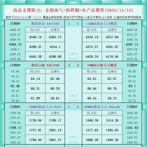 一张图看商品支撑阻力：金银油气+铂钯铜农产品期货(2025年12月15日) ...